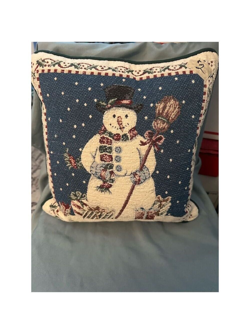 Riverdale Snowman Holiday Tapestry Throw Pillow 9x9 Multicolor